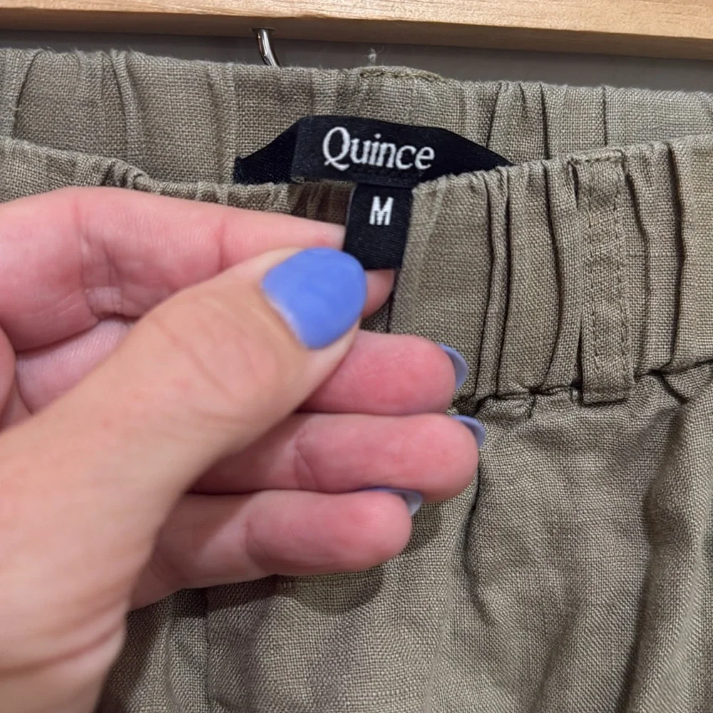 Quince 100% European Linen Cropped Pants in Washed Olive, Medium